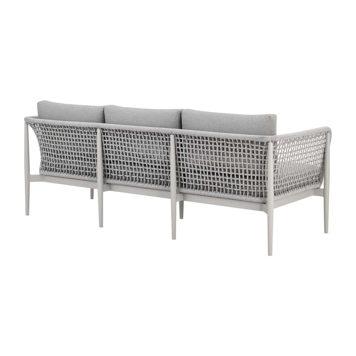 Rhodes Outdoor Patio Sofa in Aluminum with Light Gray Rope and Cushions By Armen Living | Outdoor Sofas, Loveseats & Sectionals | Modishstore - 4