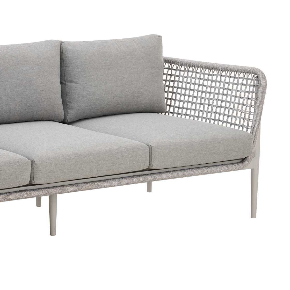 Rhodes Outdoor Patio Sofa in Aluminum with Light Gray Rope and Cushions By Armen Living | Outdoor Sofas, Loveseats & Sectionals | Modishstore - 5