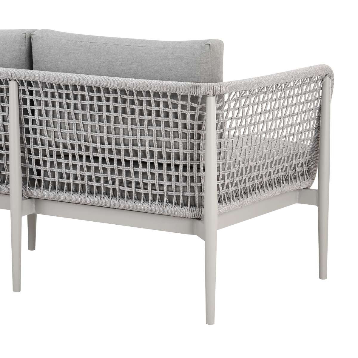 Rhodes Outdoor Patio Sofa in Aluminum with Light Gray Rope and Cushions By Armen Living | Outdoor Sofas, Loveseats & Sectionals | Modishstore - 6