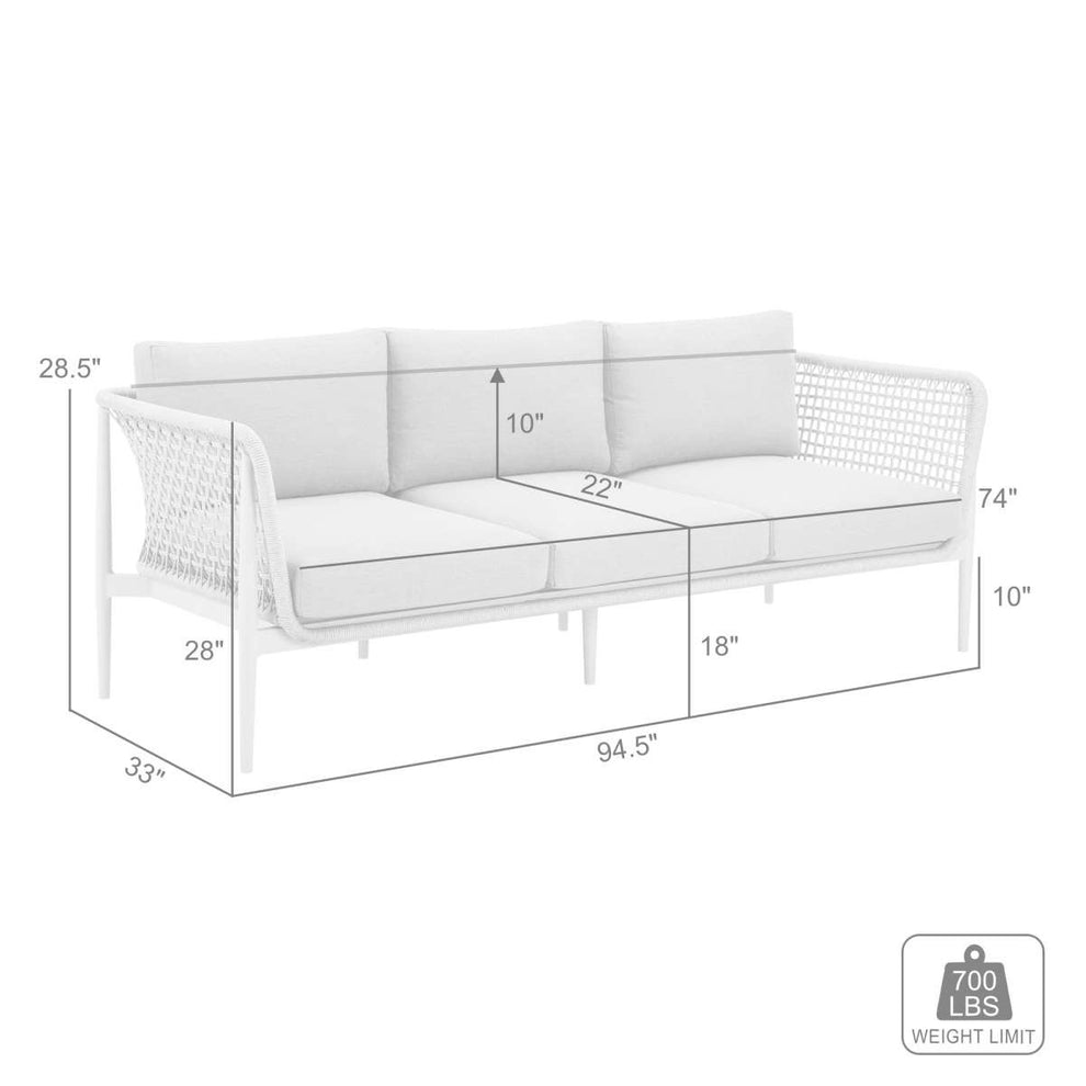 Rhodes Outdoor Patio Sofa in Aluminum with Light Gray Rope and Cushions By Armen Living | Outdoor Sofas, Loveseats & Sectionals | Modishstore - 8