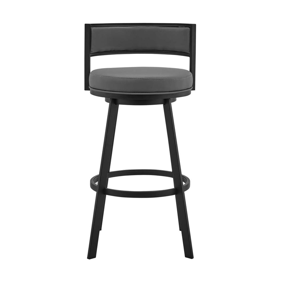 Roman 26" Gray Faux Leather and Black Metal Swivel Bar Stool By Armen Living | Bar Stools |  Modishstore  - 3