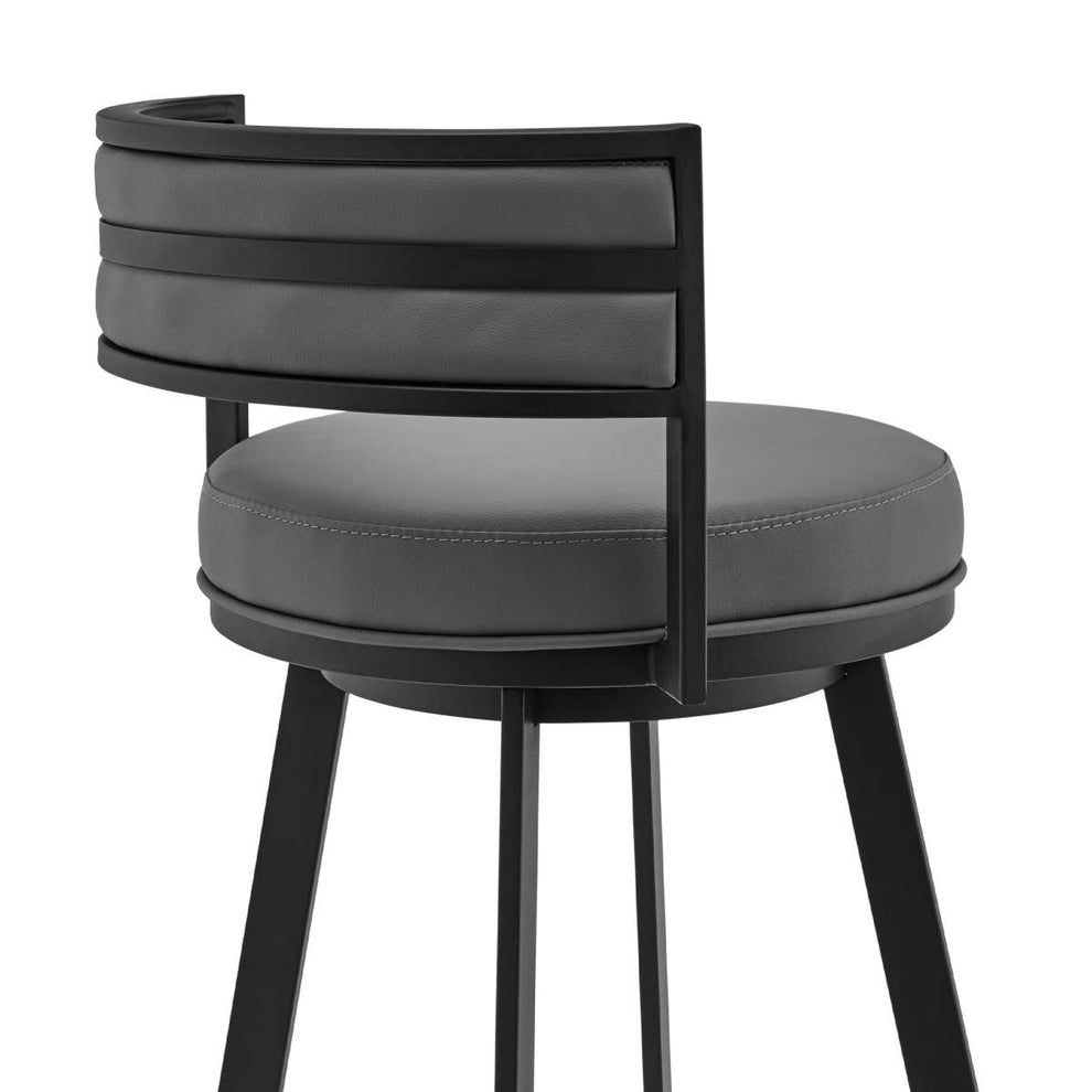 Roman 26" Gray Faux Leather and Black Metal Swivel Bar Stool By Armen Living | Bar Stools |  Modishstore  - 6