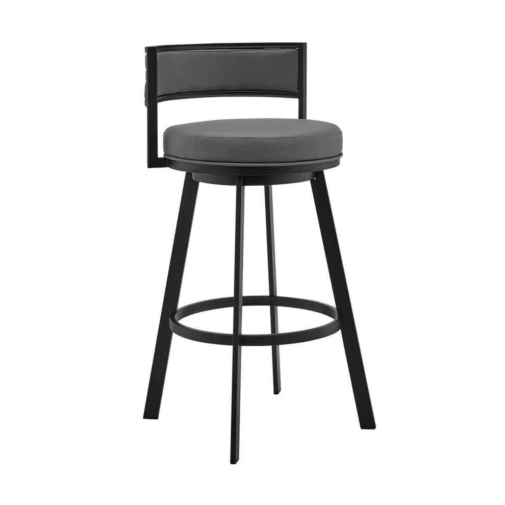 Roman 26" Gray Faux Leather and Black Metal Swivel Bar Stool By Armen Living | Bar Stools |  Modishstore  - 2
