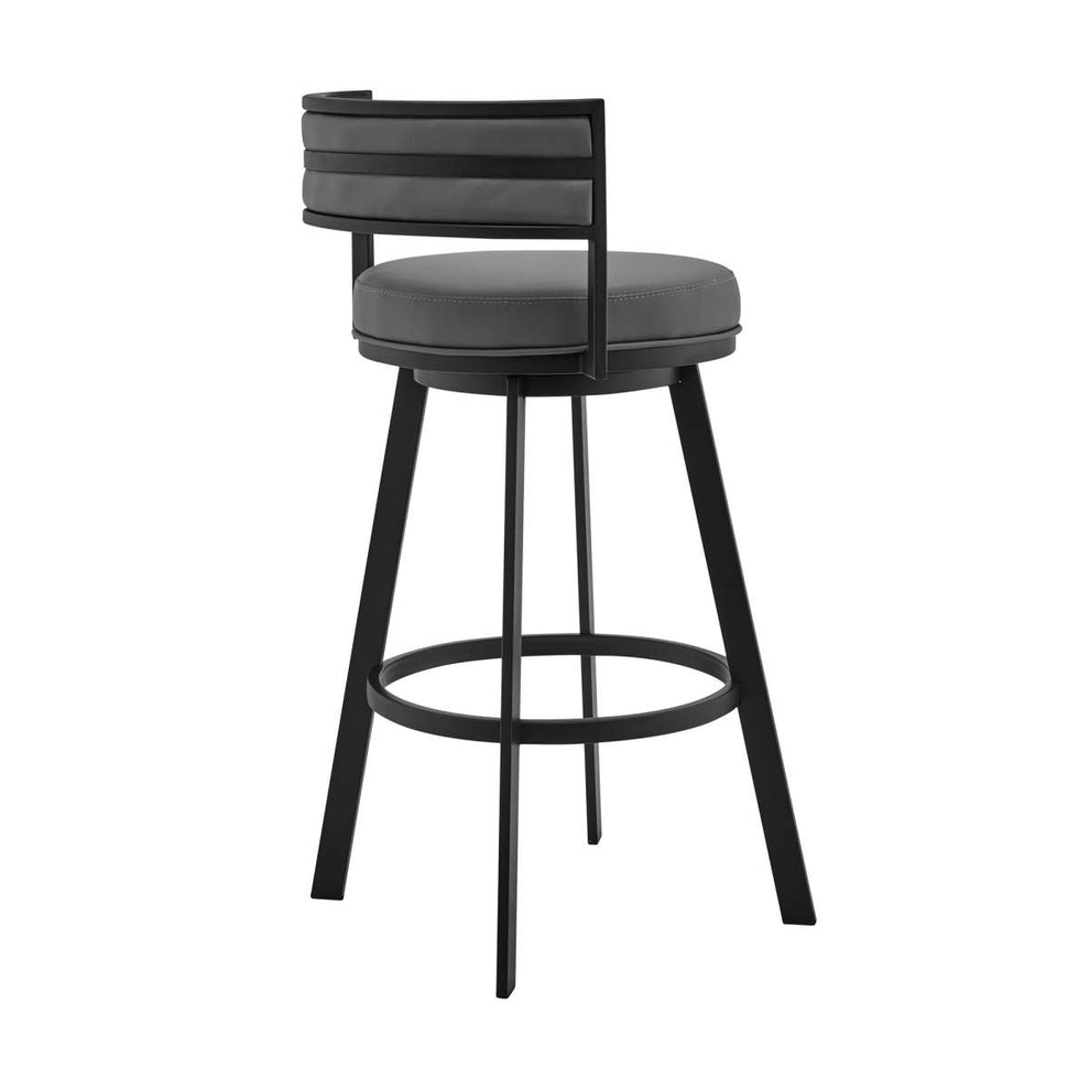 Roman 30" Gray Faux Leather and Black Metal Swivel Bar Stool By Armen Living | Bar Stools |  Modishstore  - 7