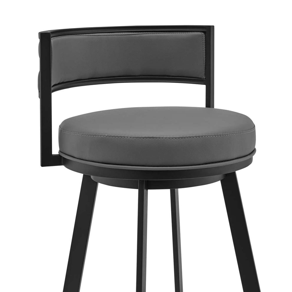 Roman 30" Gray Faux Leather and Black Metal Swivel Bar Stool By Armen Living | Bar Stools |  Modishstore  - 3