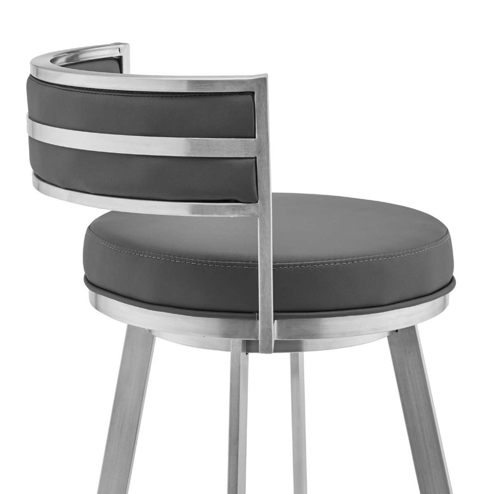 Roman 30" Gray Faux Leather and Brushed Stainless Steel Swivel Bar Stool By Armen Living | Bar Stools |  Modishstore  - 5