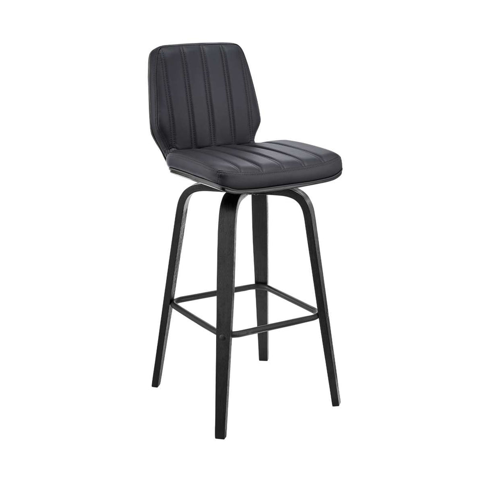 Renee 26" Swivel Grey Faux Leather and Black Wood Bar Stool By Armen Living | Bar Stools | Modishstore - 2