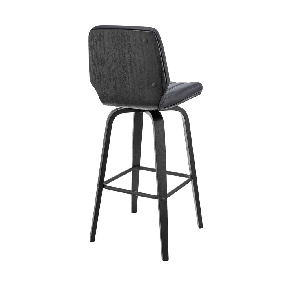 Renee 30" Swivel Grey Faux Leather and Black Wood Bar Stool By Armen Living | Bar Stools | Modishstore - 4