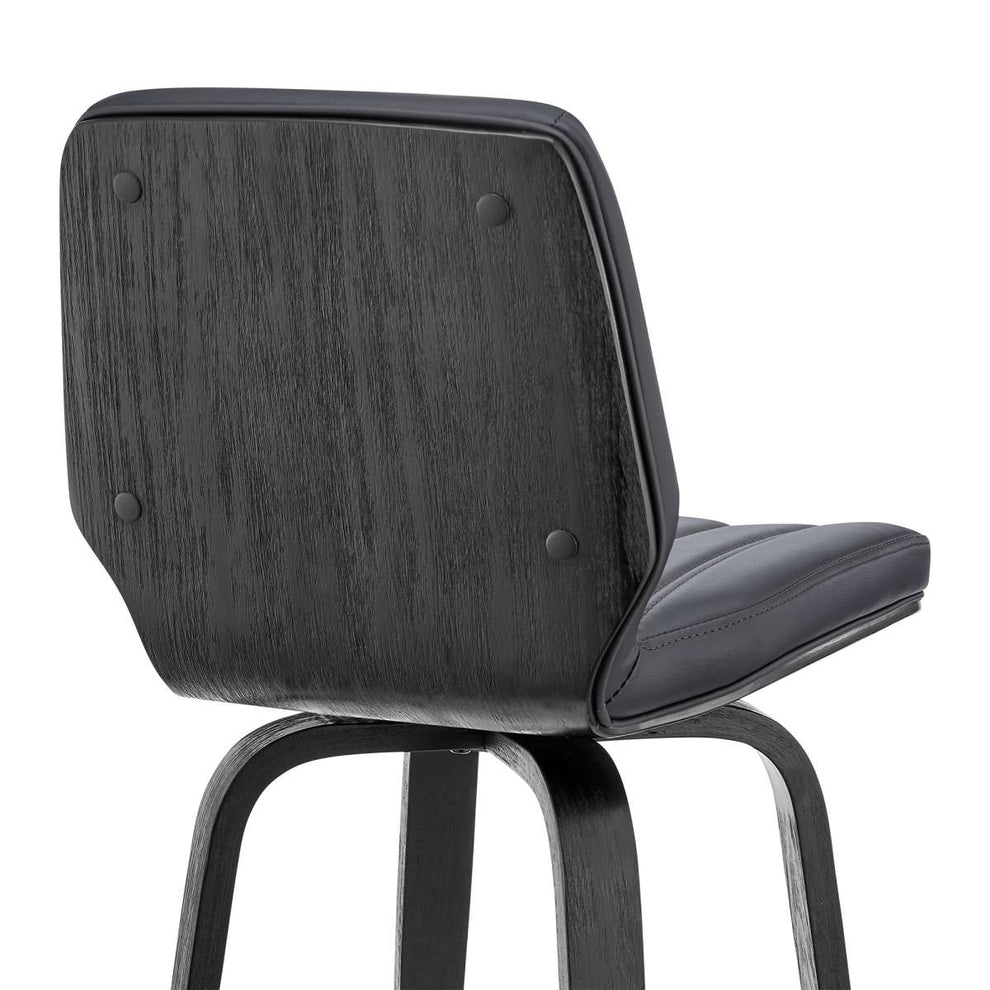 Renee 30" Swivel Grey Faux Leather and Black Wood Bar Stool By Armen Living | Bar Stools | Modishstore - 7