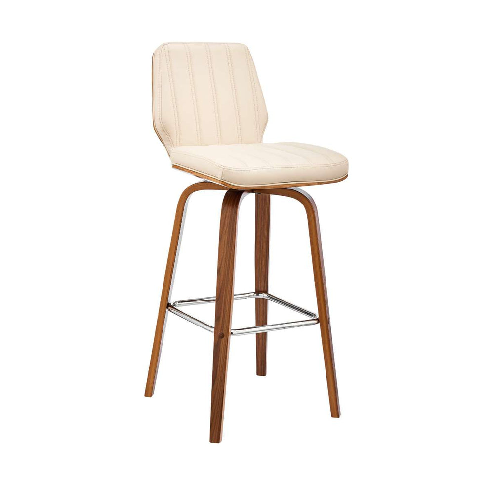 Renee 30" Swivel Cream Faux Leather and Walnut Wood Bar Stool By Armen Living | Bar Stools | Modishstore - 2