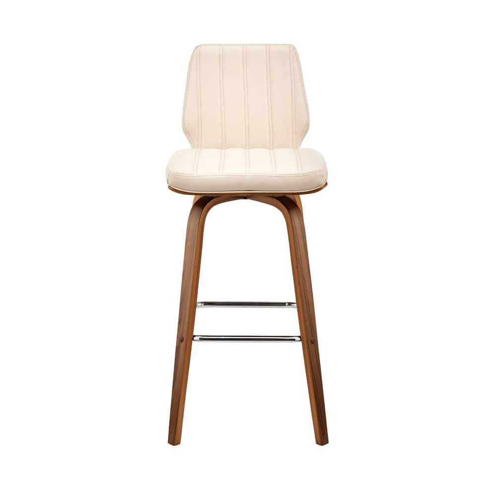 Renee 30" Swivel Cream Faux Leather and Walnut Wood Bar Stool By Armen Living | Bar Stools | Modishstore - 3