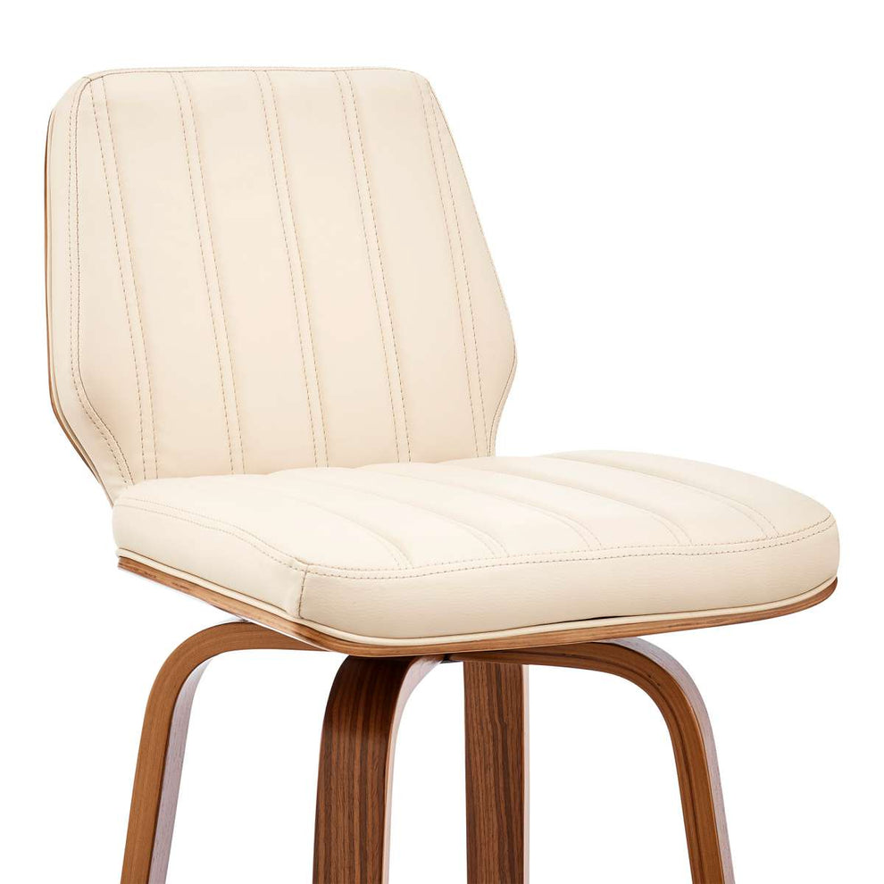 Renee 30" Swivel Cream Faux Leather and Walnut Wood Bar Stool By Armen Living | Bar Stools | Modishstore - 6