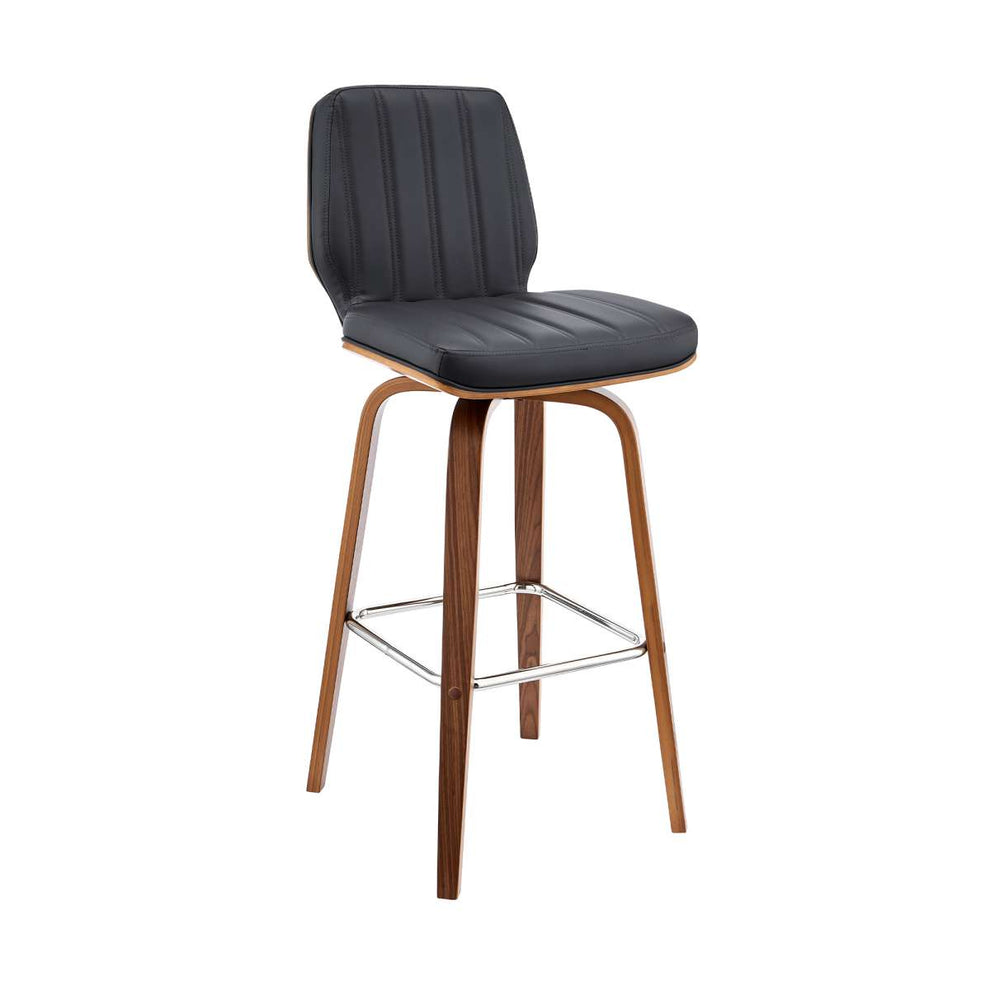 Renee 30" Swivel Grey Faux Leather and Walnut Wood Bar Stool By Armen Living | Bar Stools | Modishstore - 2