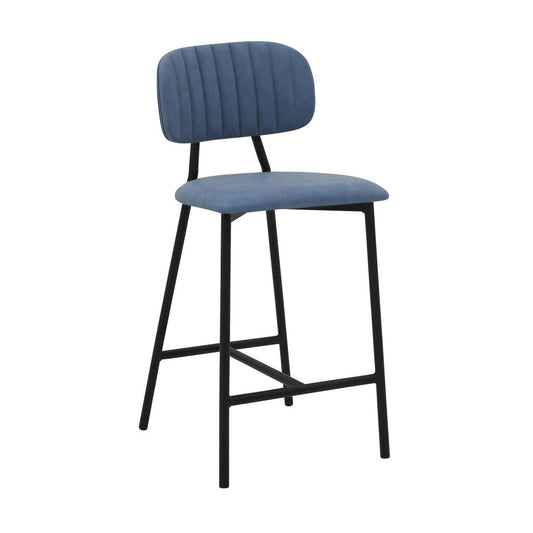 Rococo 26" Blue Faux Leather and Metal Counter Height Bar Stool By Armen Living | Bar Stools | Modishstore