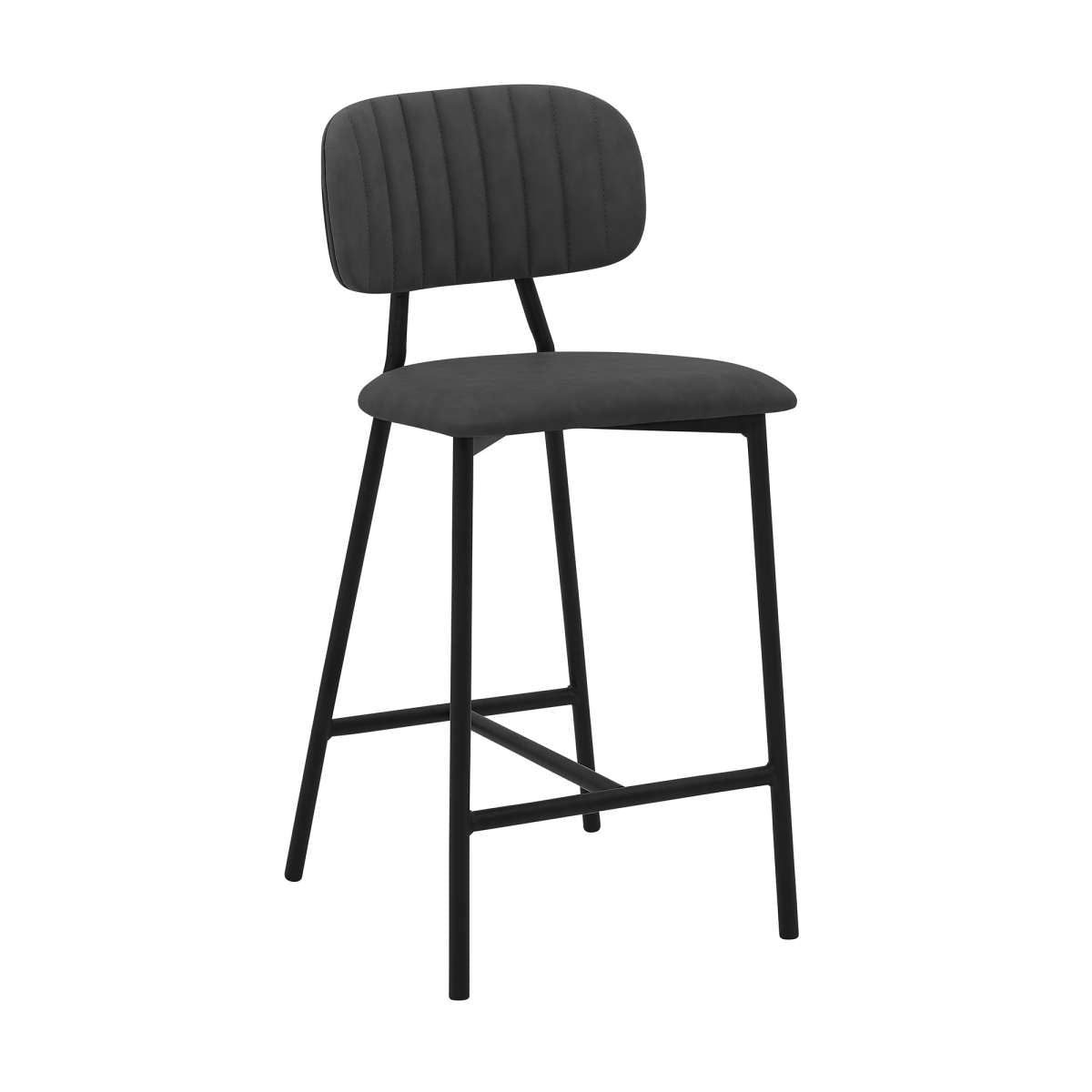Rococo 26" Gray Faux Leather and Metal Counter Height Bar Stool By Armen Living | Bar Stools |  Modishstore  - 2