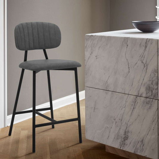 Rococo 26" Gray Faux Leather and Metal Counter Height Bar Stool By Armen Living | Bar Stools |  Modishstore 