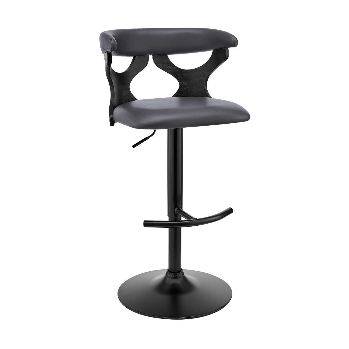 Ruth Adjustable Swivel Grey Faux Leather and Black Wood Bar Stool with Black Base By Armen Living | Bar Stools | Modishstore - 2