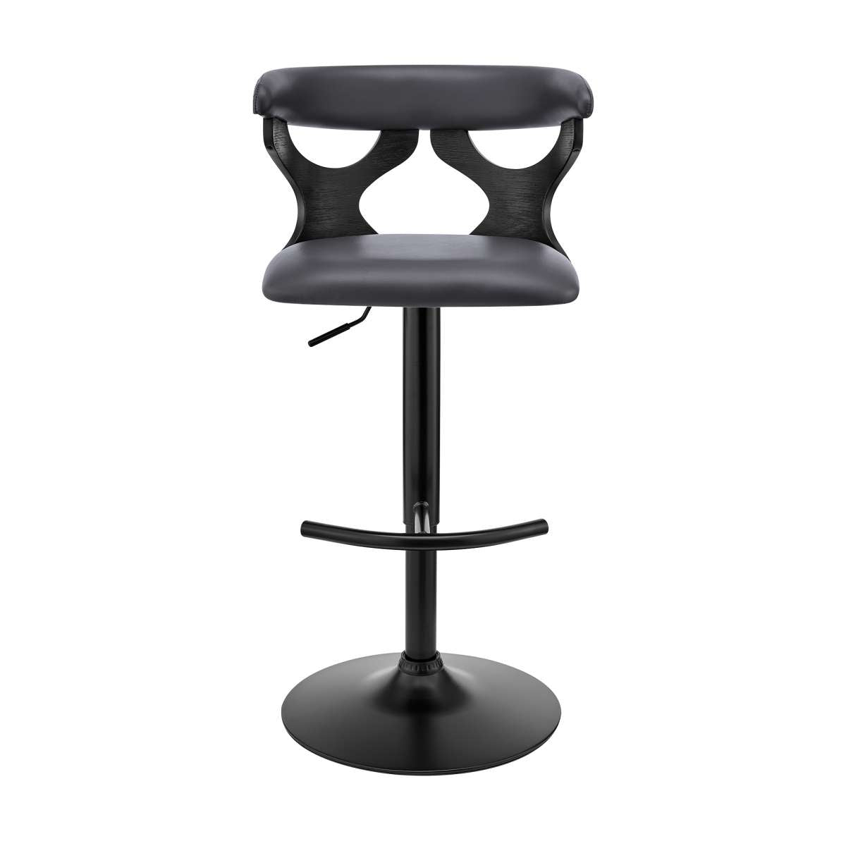 Ruth Adjustable Swivel Grey Faux Leather and Black Wood Bar Stool with Black Base By Armen Living | Bar Stools | Modishstore - 3