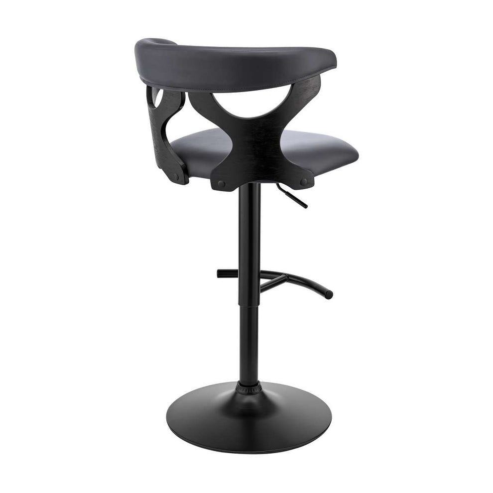 Ruth Adjustable Swivel Grey Faux Leather and Black Wood Bar Stool with Black Base By Armen Living | Bar Stools | Modishstore - 4