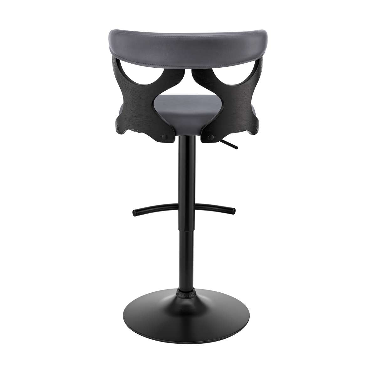 Ruth Adjustable Swivel Grey Faux Leather and Black Wood Bar Stool with Black Base By Armen Living | Bar Stools | Modishstore - 5