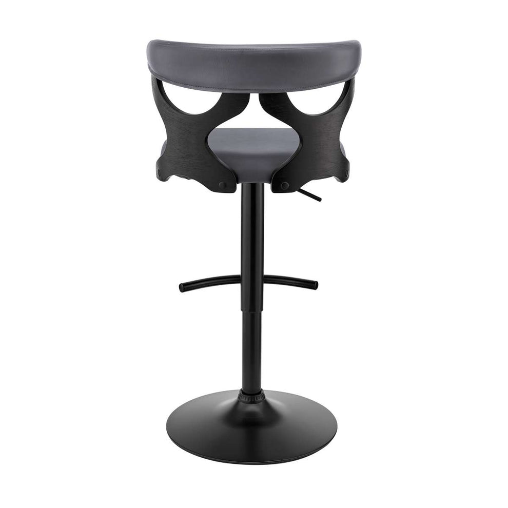 Ruth Adjustable Swivel Grey Faux Leather and Black Wood Bar Stool with Black Base By Armen Living | Bar Stools | Modishstore - 5