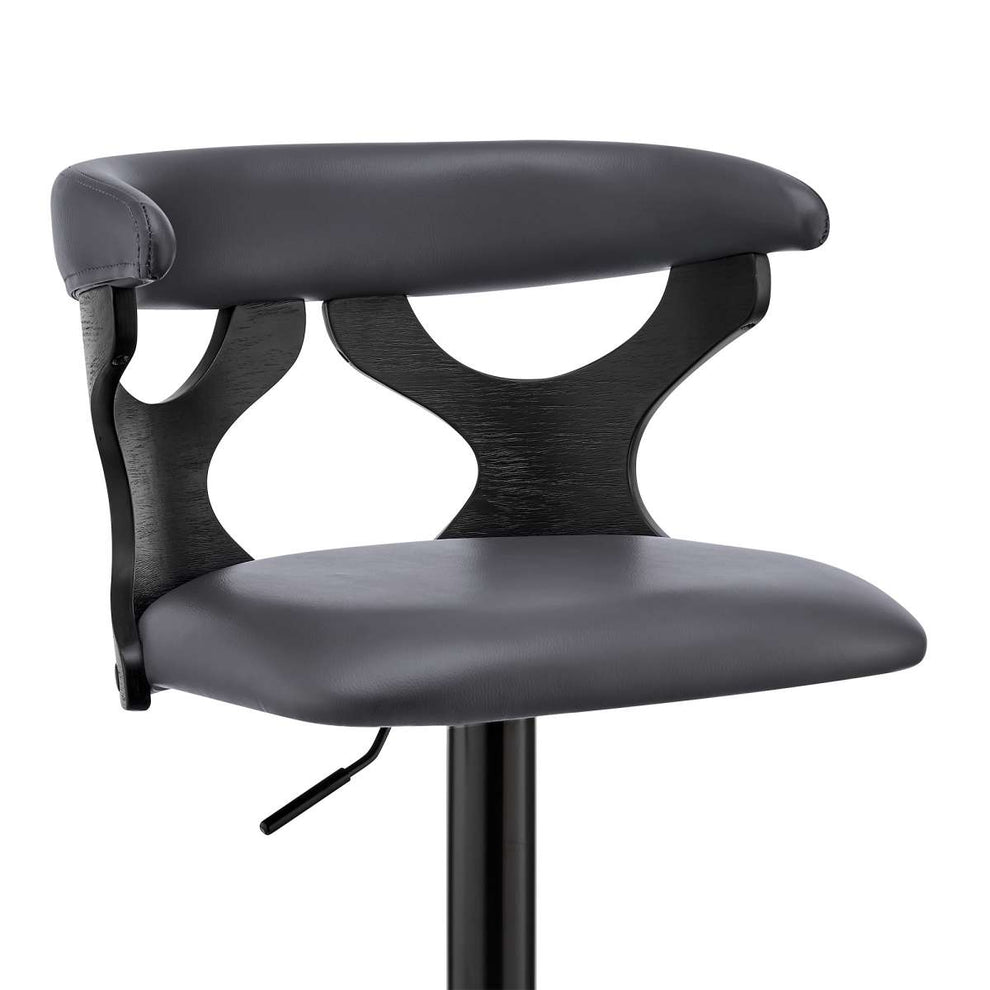Ruth Adjustable Swivel Grey Faux Leather and Black Wood Bar Stool with Black Base By Armen Living | Bar Stools | Modishstore - 6
