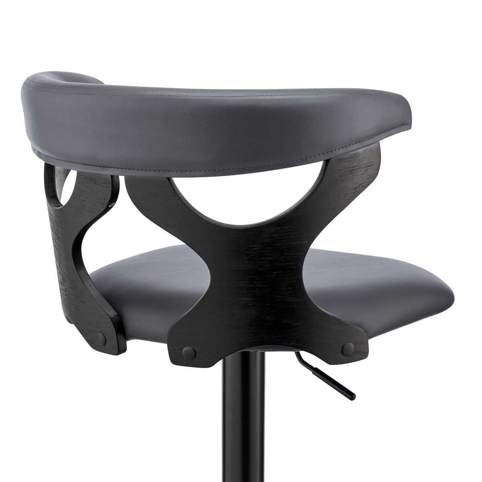 Ruth Adjustable Swivel Grey Faux Leather and Black Wood Bar Stool with Black Base By Armen Living | Bar Stools | Modishstore - 7