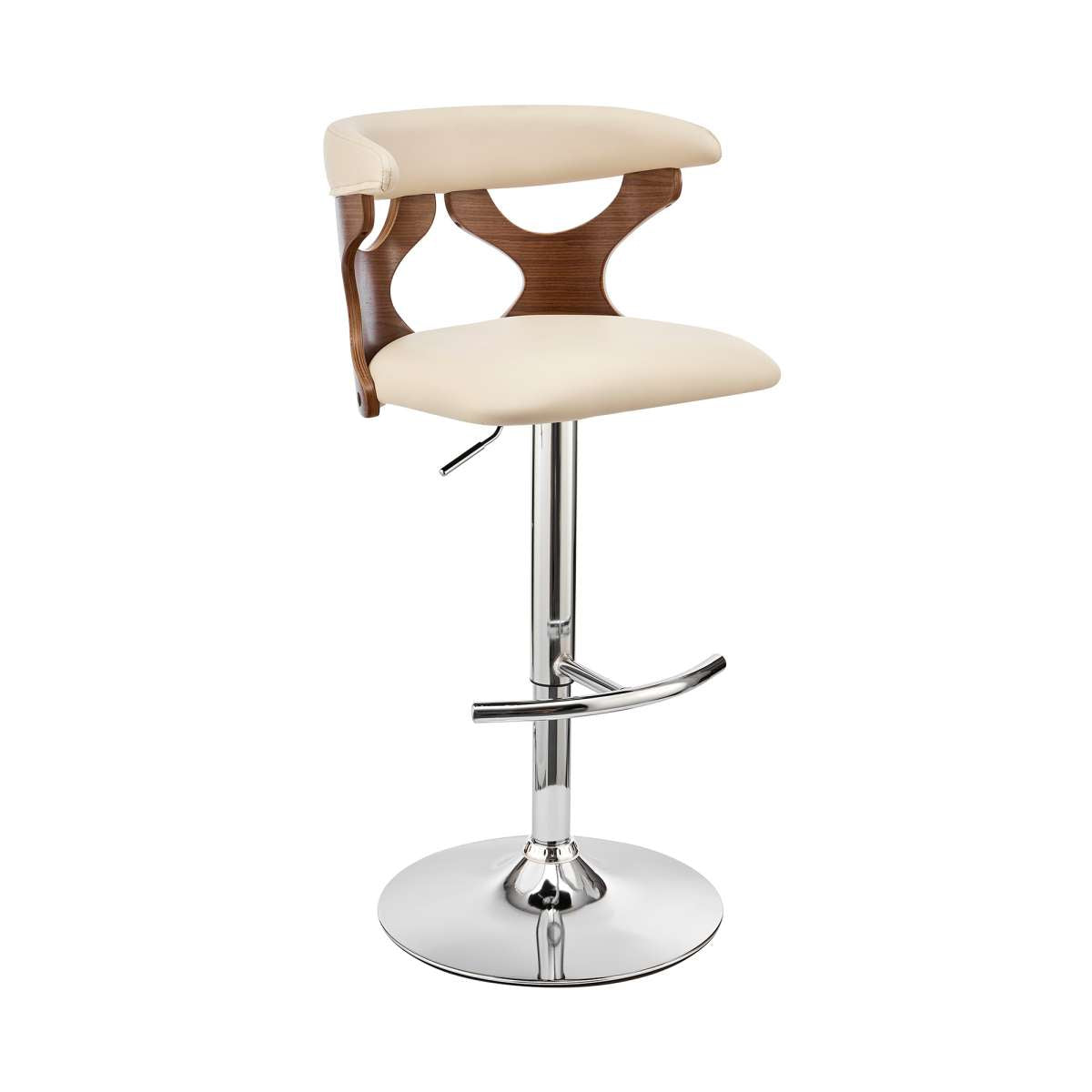 Ruth Adjustable Swivel Cream Faux Leather and Walnut Wood Bar Stool with Chrome Base By Armen Living | Bar Stools | Modishstore - 2