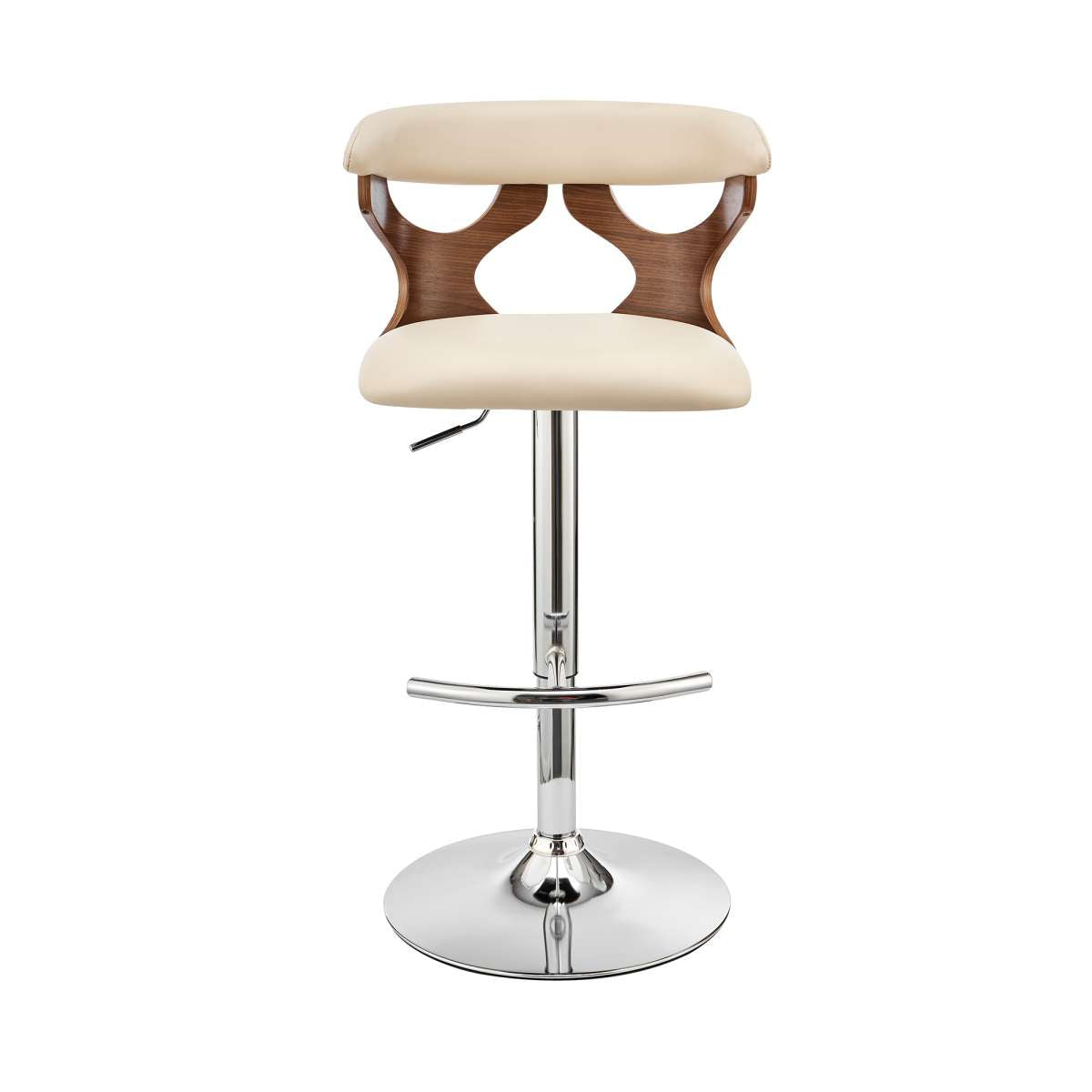 Ruth Adjustable Swivel Cream Faux Leather and Walnut Wood Bar Stool with Chrome Base By Armen Living | Bar Stools | Modishstore - 3