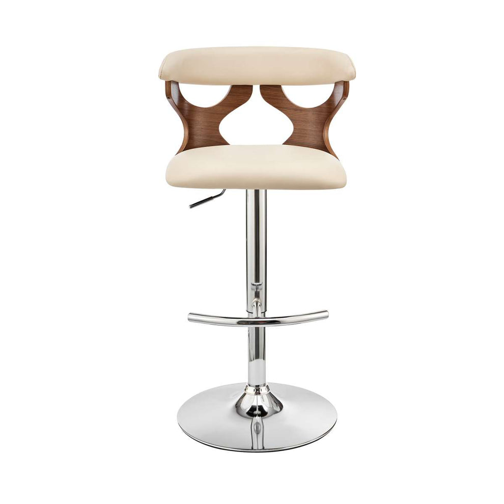 Ruth Adjustable Swivel Cream Faux Leather and Walnut Wood Bar Stool with Chrome Base By Armen Living | Bar Stools | Modishstore - 3