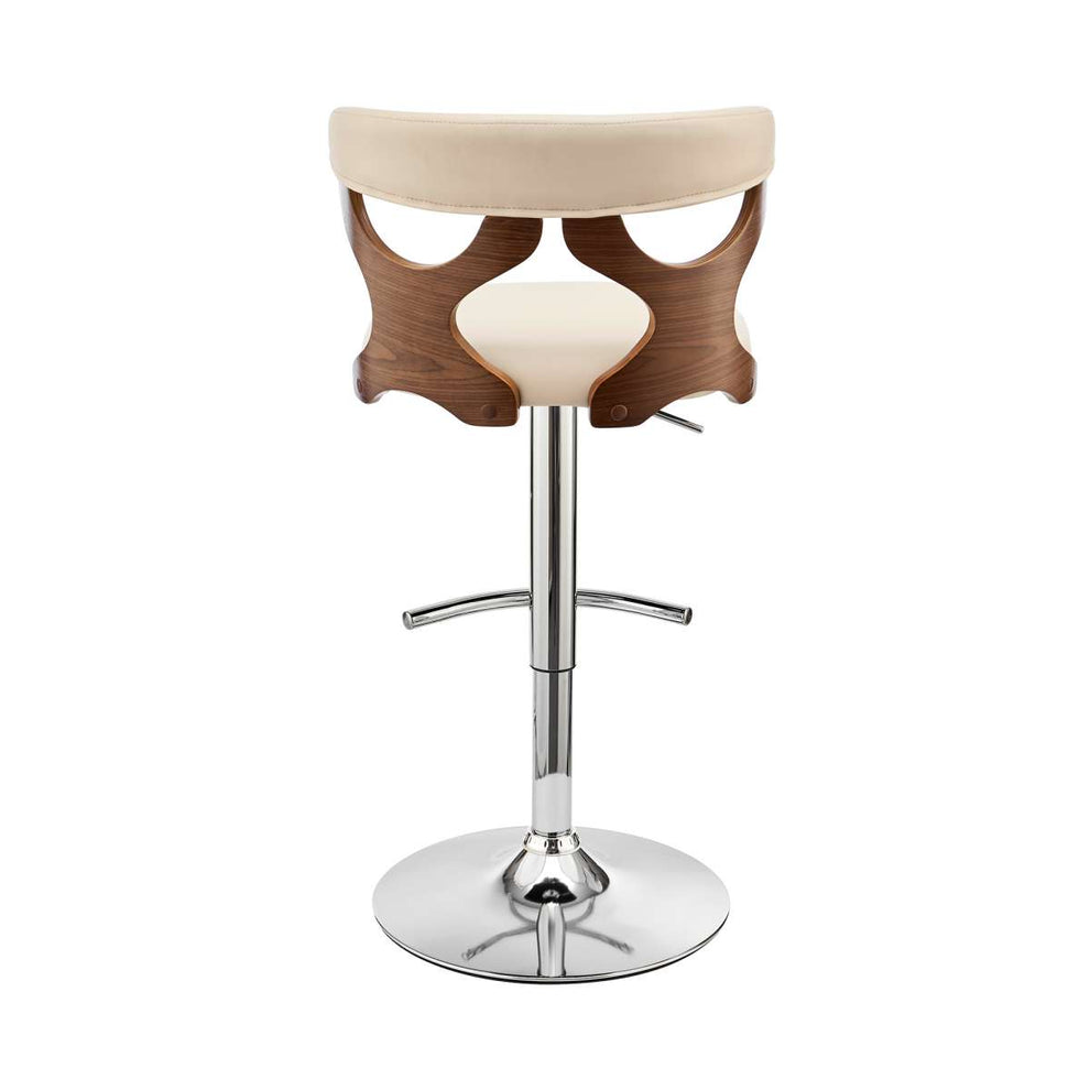 Ruth Adjustable Swivel Cream Faux Leather and Walnut Wood Bar Stool with Chrome Base By Armen Living | Bar Stools | Modishstore - 5