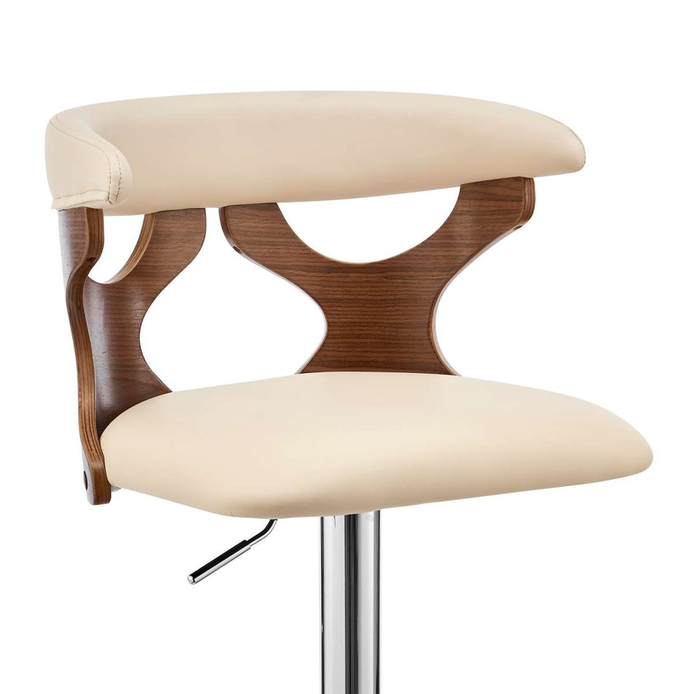 Ruth Adjustable Swivel Cream Faux Leather and Walnut Wood Bar Stool with Chrome Base By Armen Living | Bar Stools | Modishstore - 6