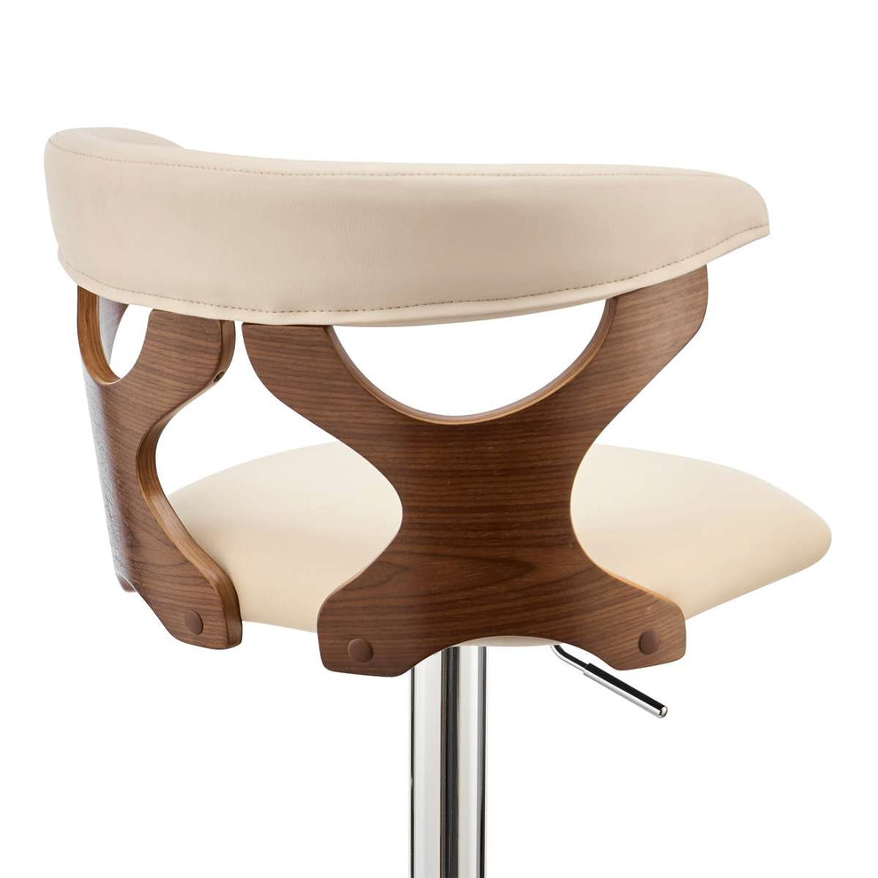 Ruth Adjustable Swivel Cream Faux Leather and Walnut Wood Bar Stool with Chrome Base By Armen Living | Bar Stools | Modishstore - 7