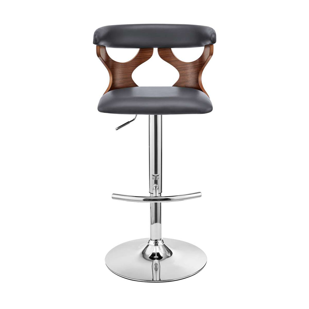 Ruth Adjustable Swivel Grey Faux Leather and Walnut Wood Bar Stool with Chrome Base By Armen Living | Bar Stools | Modishstore - 3