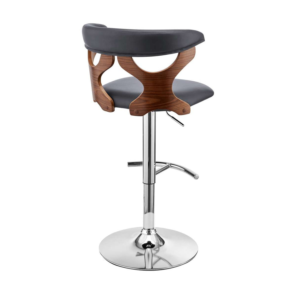Ruth Adjustable Swivel Grey Faux Leather and Walnut Wood Bar Stool with Chrome Base By Armen Living | Bar Stools | Modishstore - 4