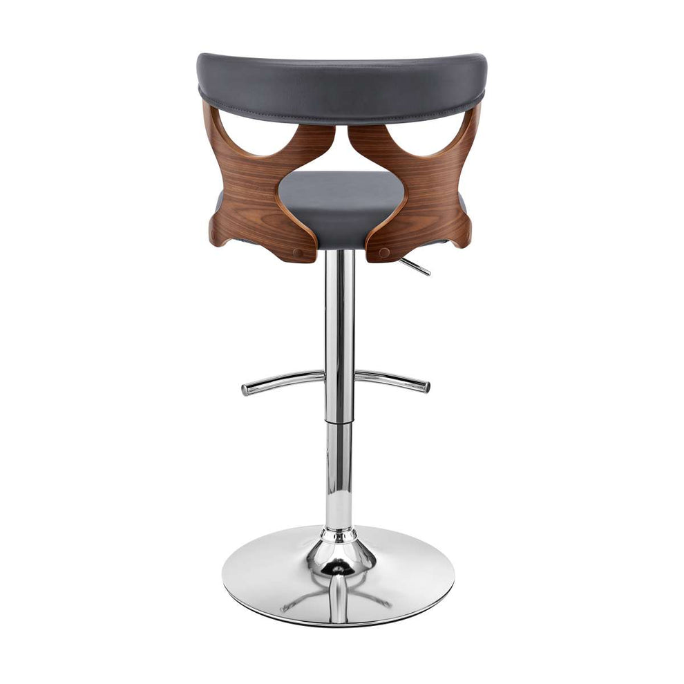Ruth Adjustable Swivel Grey Faux Leather and Walnut Wood Bar Stool with Chrome Base By Armen Living | Bar Stools | Modishstore - 5