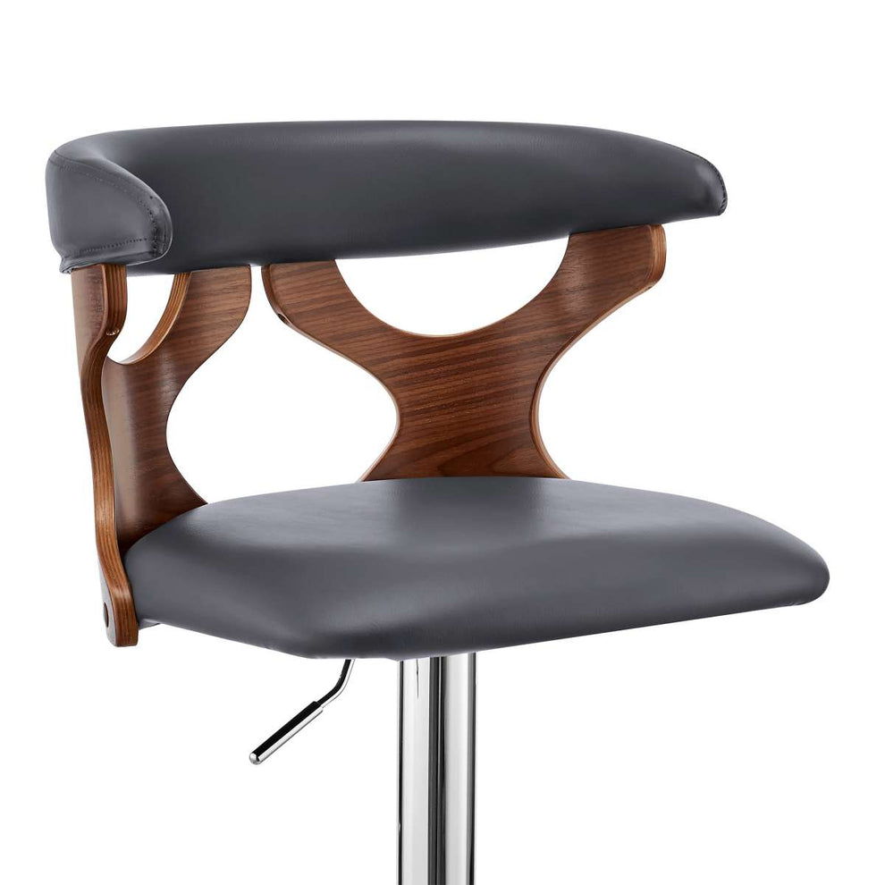 Ruth Adjustable Swivel Grey Faux Leather and Walnut Wood Bar Stool with Chrome Base By Armen Living | Bar Stools | Modishstore - 6