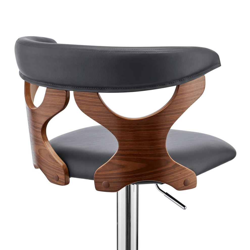 Ruth Adjustable Swivel Grey Faux Leather and Walnut Wood Bar Stool with Chrome Base By Armen Living | Bar Stools | Modishstore - 7