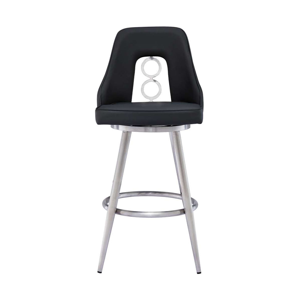 Ruby 26" Counter Height Swivel Black Faux Leather and Brushed Stainless Steel Bar Stool By Armen Living | Bar Stools |  Modishstore  - 2