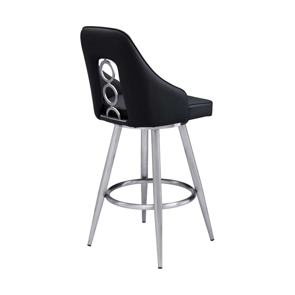 Ruby 26" Counter Height Swivel Black Faux Leather and Brushed Stainless Steel Bar Stool By Armen Living | Bar Stools |  Modishstore  - 3