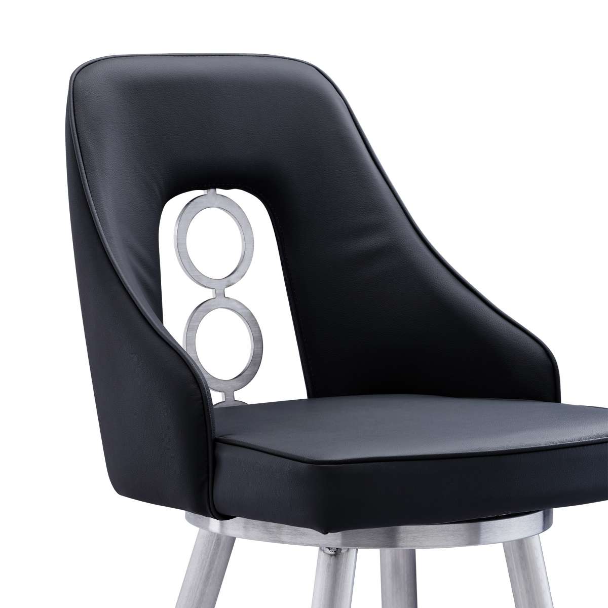 Ruby 26" Counter Height Swivel Black Faux Leather and Brushed Stainless Steel Bar Stool By Armen Living | Bar Stools |  Modishstore  - 4