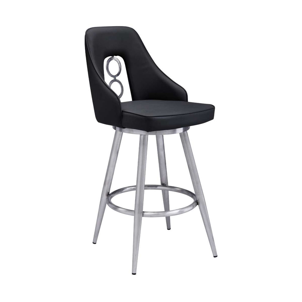 Ruby 26" Counter Height Swivel Black Faux Leather and Brushed Stainless Steel Bar Stool By Armen Living | Bar Stools |  Modishstore  - 8