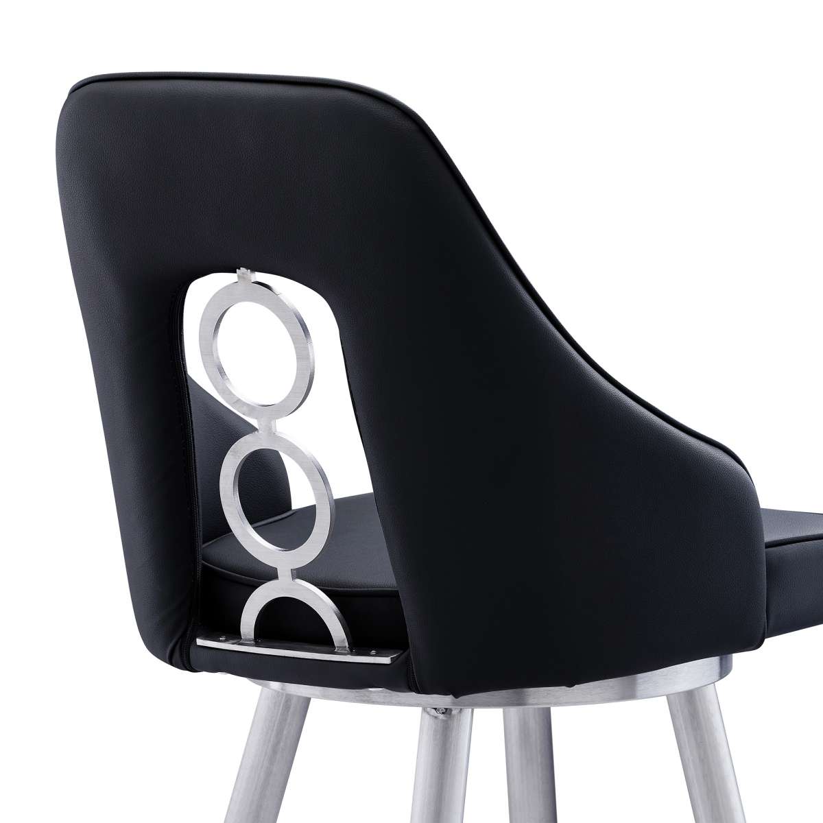 Ruby 26" Counter Height Swivel Black Faux Leather and Brushed Stainless Steel Bar Stool By Armen Living | Bar Stools |  Modishstore  - 5