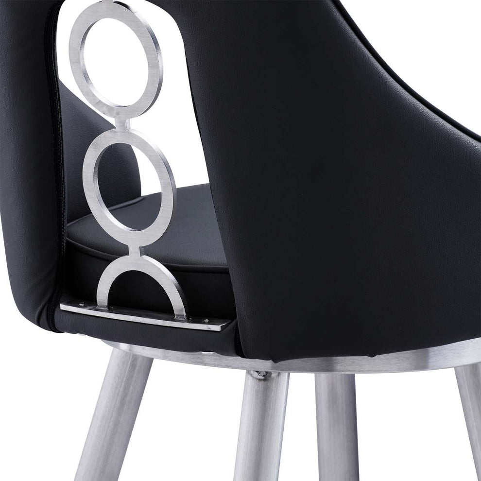 Ruby 26" Counter Height Swivel Black Faux Leather and Brushed Stainless Steel Bar Stool By Armen Living | Bar Stools |  Modishstore  - 6