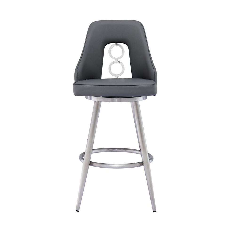 Ruby 26" Counter Height Swivel Grey Faux Leather and Brushed Stainless Steel Bar Stool  By Armen Living | Bar Stools |  Modishstore  - 2