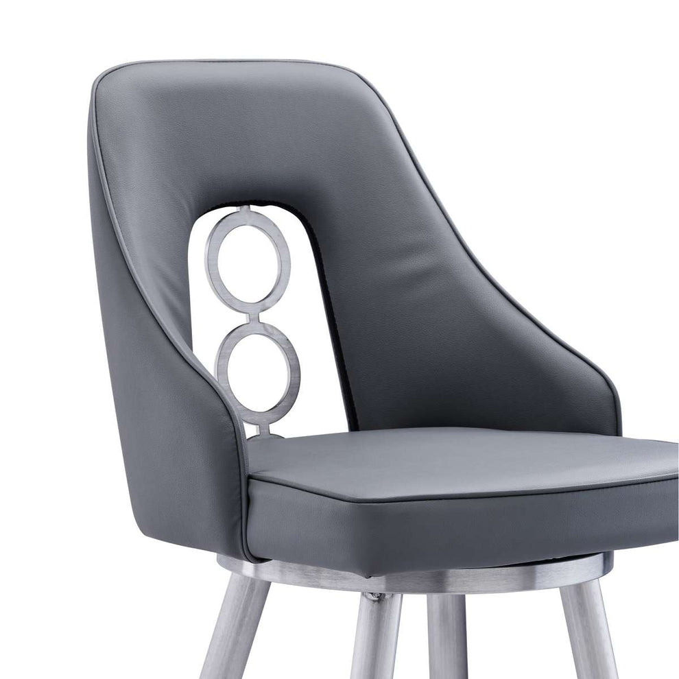 Ruby 26" Counter Height Swivel Grey Faux Leather and Brushed Stainless Steel Bar Stool  By Armen Living | Bar Stools |  Modishstore  - 4