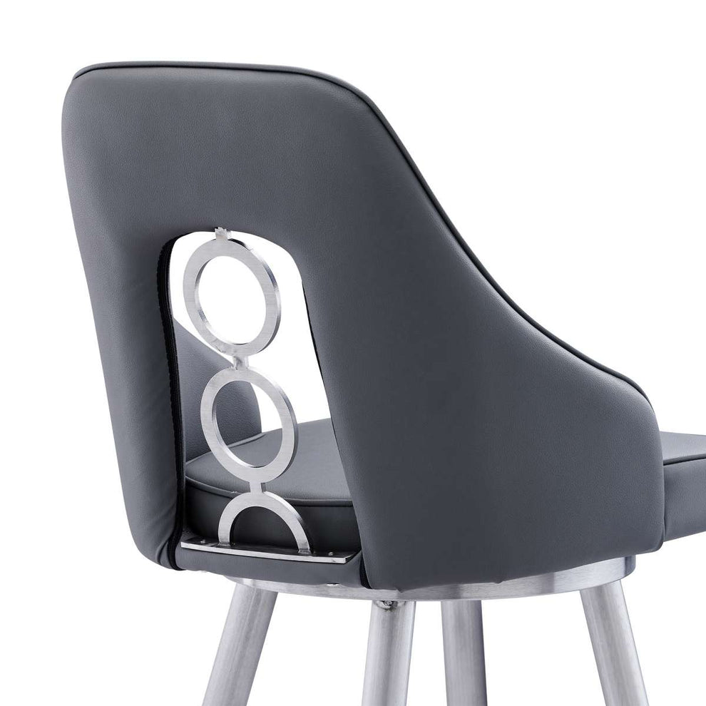 Ruby 26" Counter Height Swivel Grey Faux Leather and Brushed Stainless Steel Bar Stool  By Armen Living | Bar Stools |  Modishstore  - 5