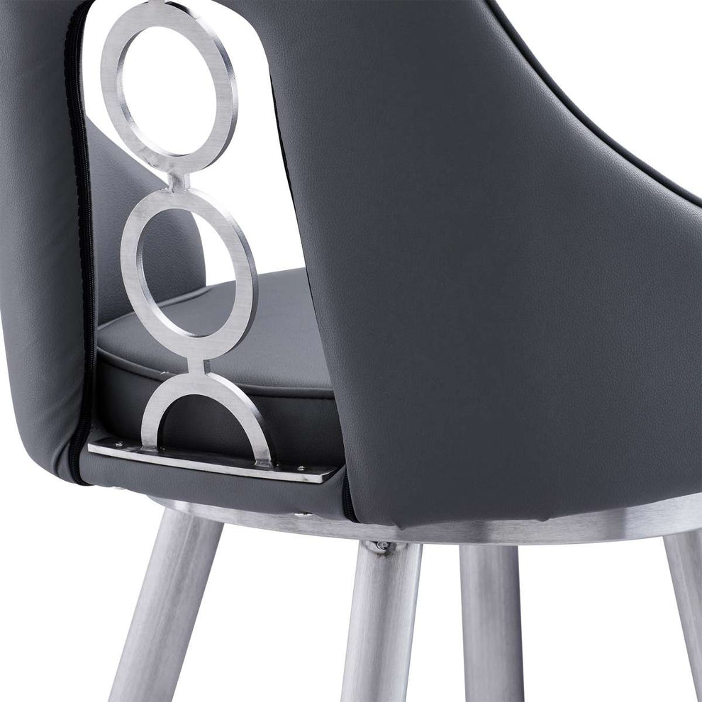 Ruby 26" Counter Height Swivel Grey Faux Leather and Brushed Stainless Steel Bar Stool  By Armen Living | Bar Stools |  Modishstore  - 6