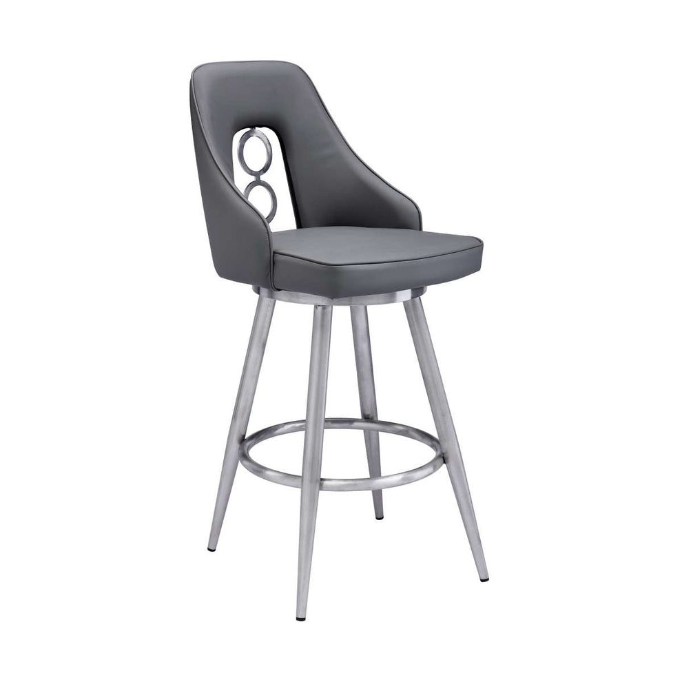 Ruby 26" Counter Height Swivel Grey Faux Leather and Brushed Stainless Steel Bar Stool  By Armen Living | Bar Stools |  Modishstore  - 8
