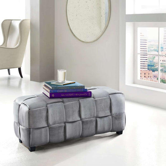 Raven Contemporary Long Ottoman in Gray Velvet By Armen Living | Ottomans | Modishstore